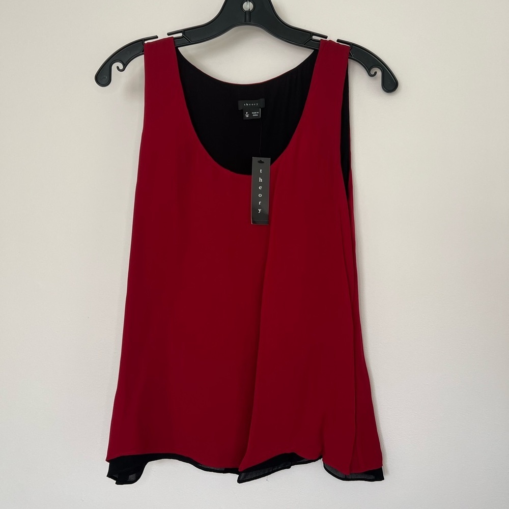 THEORY Women's Red & Black Sleeveless Flowy Thora Blouse Size P NEW